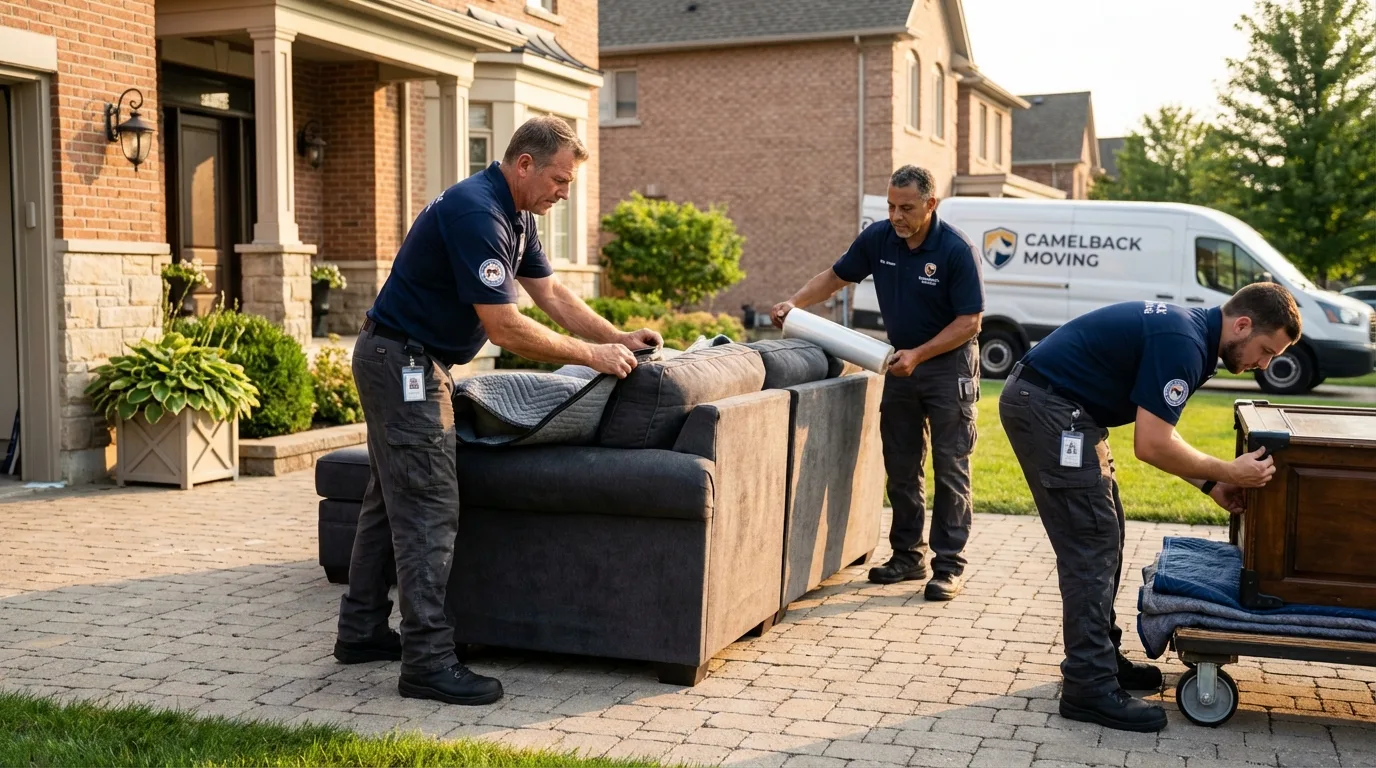 Large estate moving crew wrapping furniture in Ayer, MA